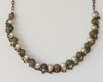 Smooth Unikite Bead and Copper Chain Necklace