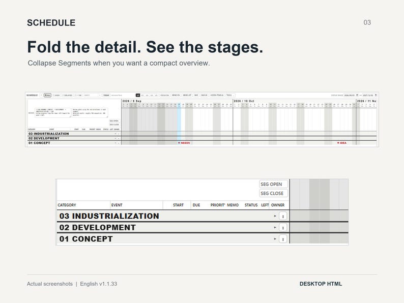Interactive Gantt Chart for Product Development, Offline HTML Project ...