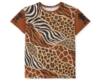 Mickey/Minnie Safari Animal Patchwork Kids Jersey | Zebra Leopard Giraffe Allover Print