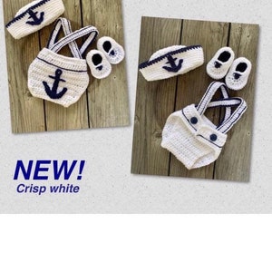 Sailor/Nautical/Navy infant crochet photo prop set in crisp white