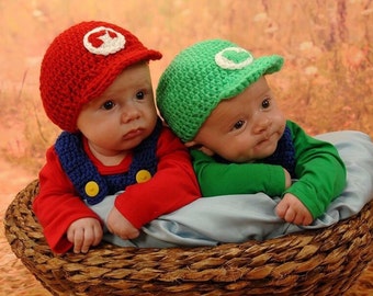 Mario OR Luig INSPIRED /  mario bros inspired/costume/inspired photo prop set for infants/Halloween costumde