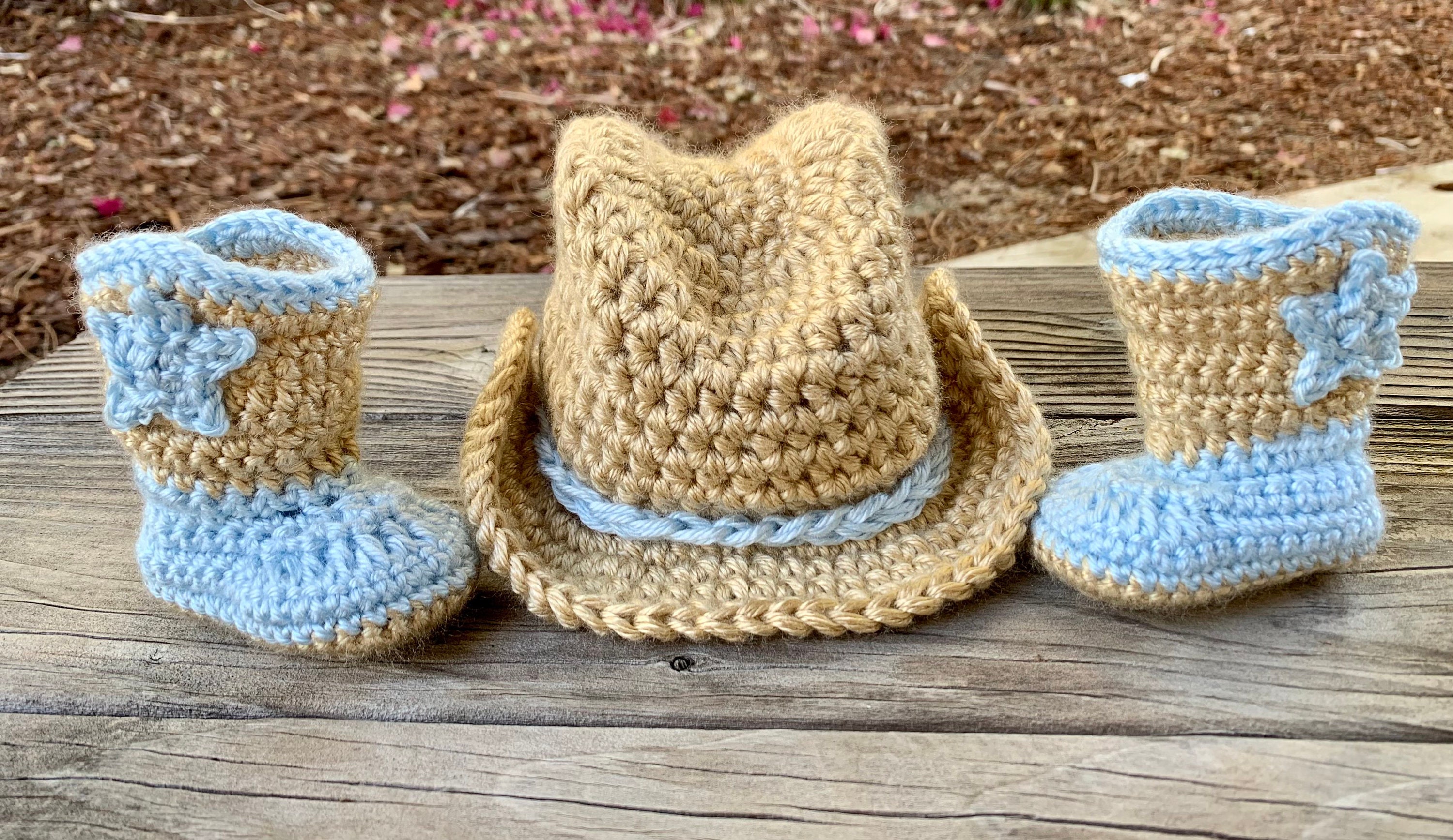 Cowboy Hat and Boots/infant/baby Blue and Beige 