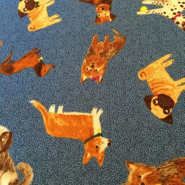 Clothworks Cotton Fabric Uptown Dogs in Blue half yard