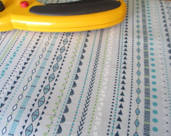 Northcott Cotton Fabric Great Plains blue stripes on grey half yard