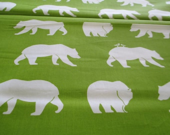 Birch Christmas Organic Cotton Fabric Bear Hike  Green half yard Sale