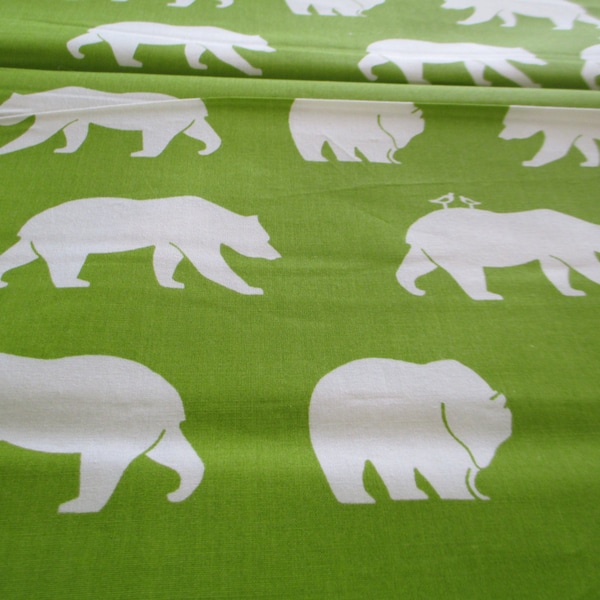 Birch Christmas Organic Cotton Fabric Bear Hike  Green half yard Sale