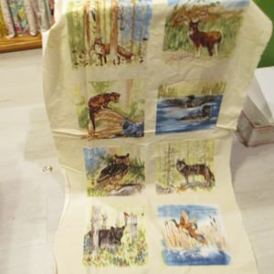 Clothworks Cotton Fabric Minnesota Shop Hop 2019 Panel with Hunting Deer Ducks Mink Fox Wolf Owl Bear 25&quot; x 44&quot;