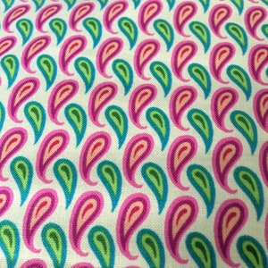 Benartex Cotton Fabric Paislley Butter in green, pink and orange half yard