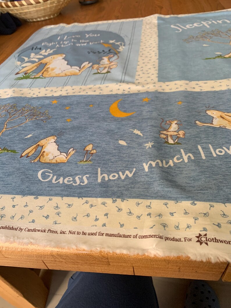 Guess How Much I Love You in Denim With Larger Animals on a Blue and