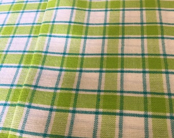 Northcott Cotton Fabric in white, green and blue trim-color check lime multi half yard cut