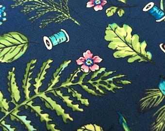 Northcott Cotton Fabric Wild Woodland  in Navy half yard cut