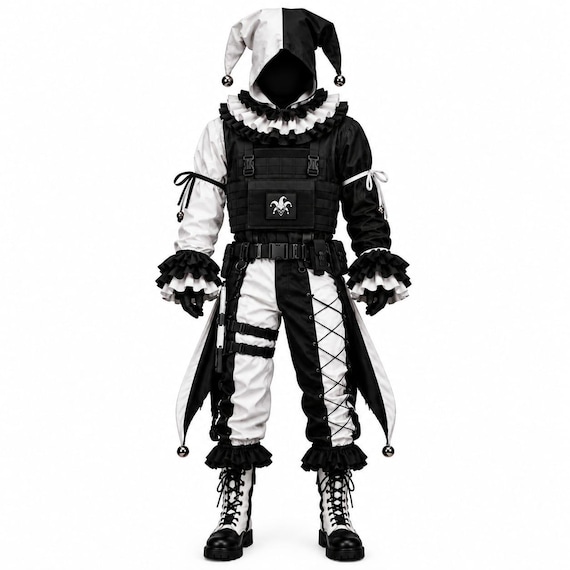 Black White Jester Costume, Harlequin Clown Outfit, Gothic Costume, Medieval Renaissance Costume, Halloween Cosplay, Premium Quality