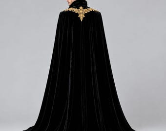 Capa de terciopelo negro para hombre, capa de feria renacentista, capa gótica victoriana, capa de vampiro real, capa de Halloween, calidad premium.