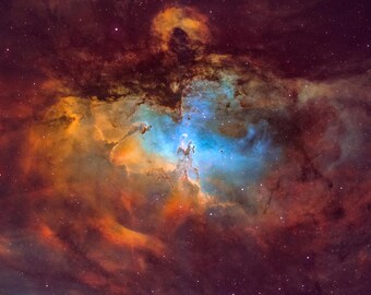 Eagle Nebula and Pillars of Creation Space Print, Astrophotography Wall Art