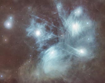 Pleiades Star Cluster Space Print, Astrophotography Wall Art