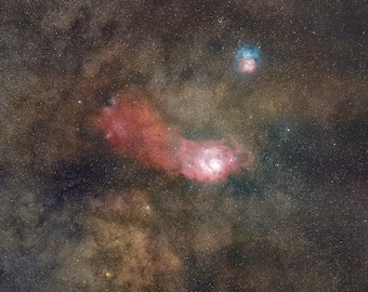 Lagoon and Trifid Nebulae Space Print, Astrophotography Wall Art
