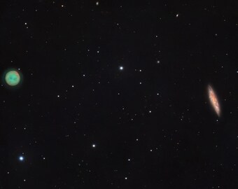 Owl Nebula and Surfboard Galaxy Space Print, Astrophotography Wall Art