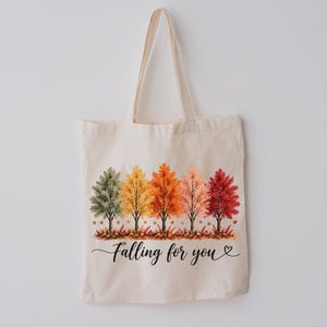 Falling for You Tote Bag, Autumn Tree Tote, Fall Love Gift, Romantic Fall Tote, Cozy Autumn Tote, Fall Trees Tote, Fall Cotton Tote Bag