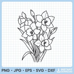 Daffodil Flower SVG | Daffodil Bouquet Clipart | Spring Narcissus Cut File For Cricut | Floral Shirt Design | Flower Vector Png Dxf Eps Arts