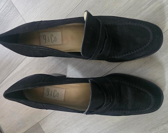 Mocassins Penny à talon bloc épais noirs, style années 90, 9 & Co, pointure 8,5
