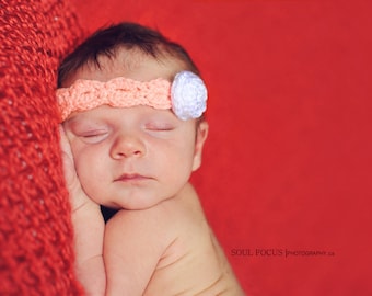Newborn/Toddler/Full Bloom Peach With White Flower Headband