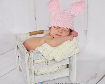 Baby/peuter gehaakte zachte roze Chunky Bunny hoed
