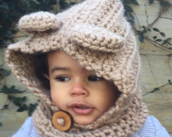 Baby/Toddler Bear Cowl/Warm Cuddly Hat #2016A1