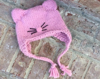 Knit Super Chunky Pink Kitty Hat/Baby/Toddler/Adult #01-2018