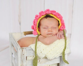 Newborn Crocheted Flower Bonnet