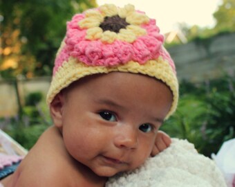 Baby/Toddler/Yellow and Pink With Large Flower Bucket Hat #2014MG2