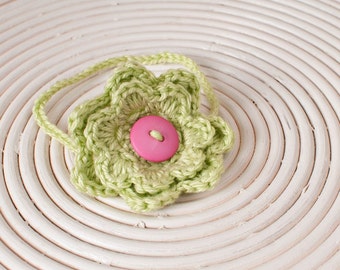 Newborn/Toddler Crocheted Two Layer Soft Green Flower  Headband/Baby Photo Prop