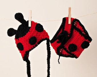 Newborn/Toddler Crocheted Lady Bug Hat And Diaper Cover/Baby