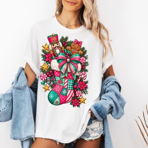 Christmas Stocking PNG, Pink Teal Nutcracker Sublimation Design, Gingerbread Christmas Shirt PNG, Festive Holiday Sweatshirt Design