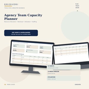Agency Team Capacity Planner Spreadsheet, Resource Allocation, Workload Tracker, Staffing Utilization Dashboard, Excel Template