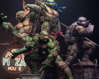Malowana ręcznie diorama inspirowana Żółwiami Ninja - kolekcjonerska figurka z żywicy Sewer Mutant Fan Art 8K