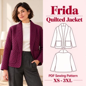 Mönster för quiltad jacka i PDF-format, damjacka med öppen front, XS-3XL, A0 A4 US Letter digital nedladdning