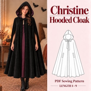 Hooded Cloak Sewing Pattern PDF, Gothic Cape Sewing Pattern, 9 Length Options, A0 A4 US Letter, Instant Download