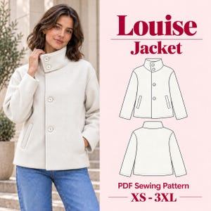 Women's High Collar Jacket PDF Sewing Pattern, Lined, Sizes XS–XXXL