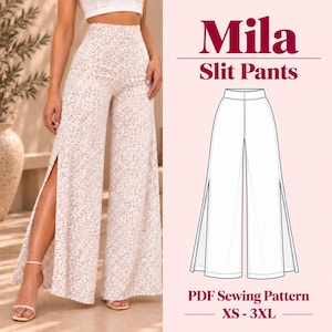 Side Slit Pants Sewing Pattern PDF, High Waisted Wide Leg Trousers, Wide Leg Pants Sewing Pattern PDF
