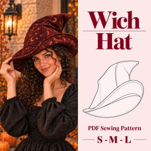 Witch Hat Sewing Pattern PDF, Halloween Costume, Sizes S M L, Beginner Friendly