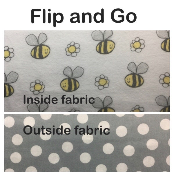flip and go travel diaper changing pad/travel diaper clutch with pockets, yellow, bees, gray dots cotton fabric