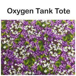 Oxygen Tank Tote for B and C tanks, wide padded strap, portable oxygen travel bag, vertical, purple floral