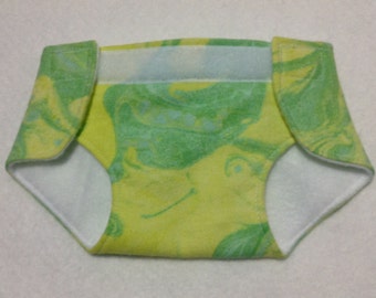 cloth doll diaper/stuffed animal cloth diaper/adjustable size diaper for dolls and stuffed animals green/yellow "tie dye"