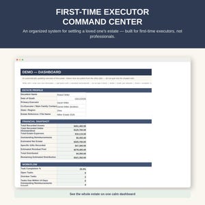 Estate Executor Spreadsheet | First-Time Executor Command Center | Reimbursement and Distribution Tracker | Excel & Google Sheets