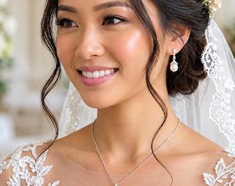 Rose Gold Pearl & Cubic Zirconia Necklace Set