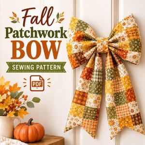 Patrón de costura para lazo de patchwork otoñal, lazo de tela para el cabello en PDF, accesorio otoñal para hacer tú mismo