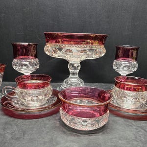 Indiana Glass Kings Crown Ruby Red Flash Thumbprint