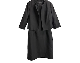 Emily Womens Black Textured Jacquard Dress and Jacket 2 Piece Suit Set Size 10