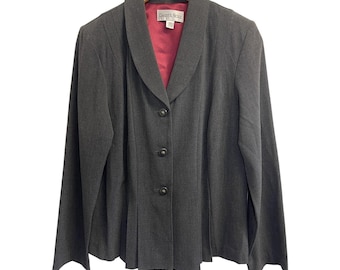 Chaqueta tipo blazer vintage Danny & Nicole para mujer, talla 12P, gris/negro, 3 botones, plisada.