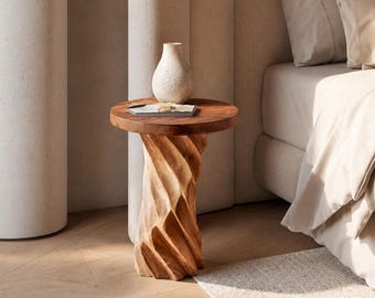 Modern Sculptural Solid Wood Side Table | Organic Modern Nightstand | New Wood Furniture
